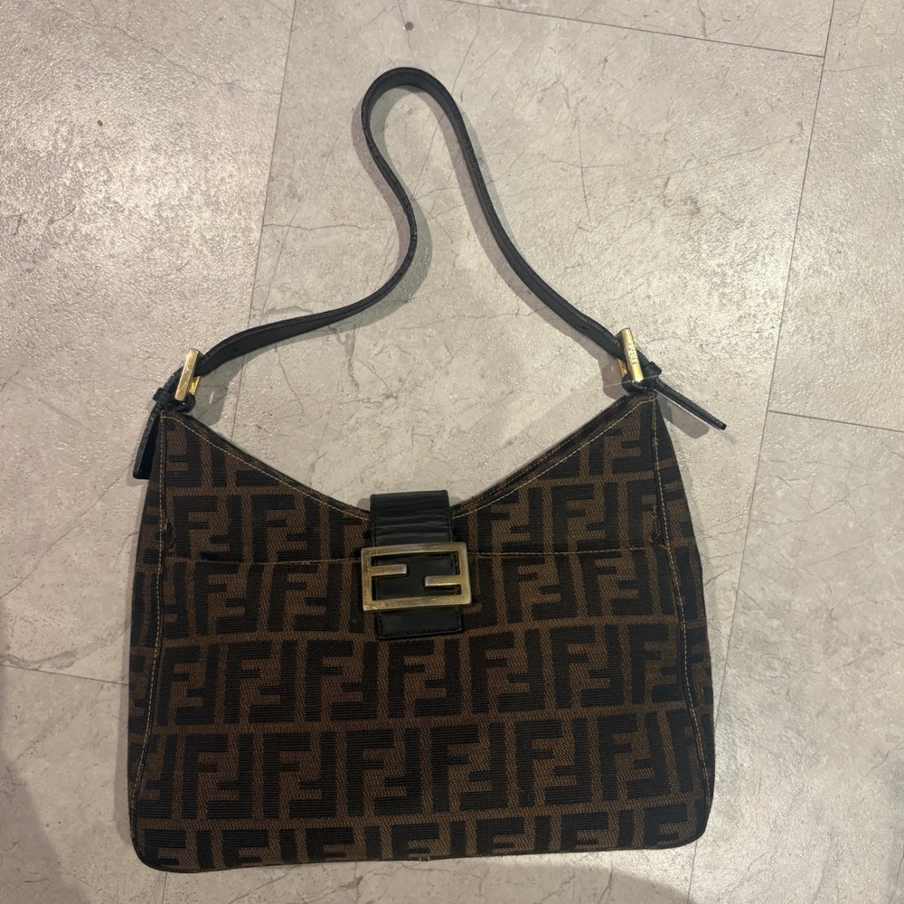 Fendi Baguette Zucca FF print with gold logo